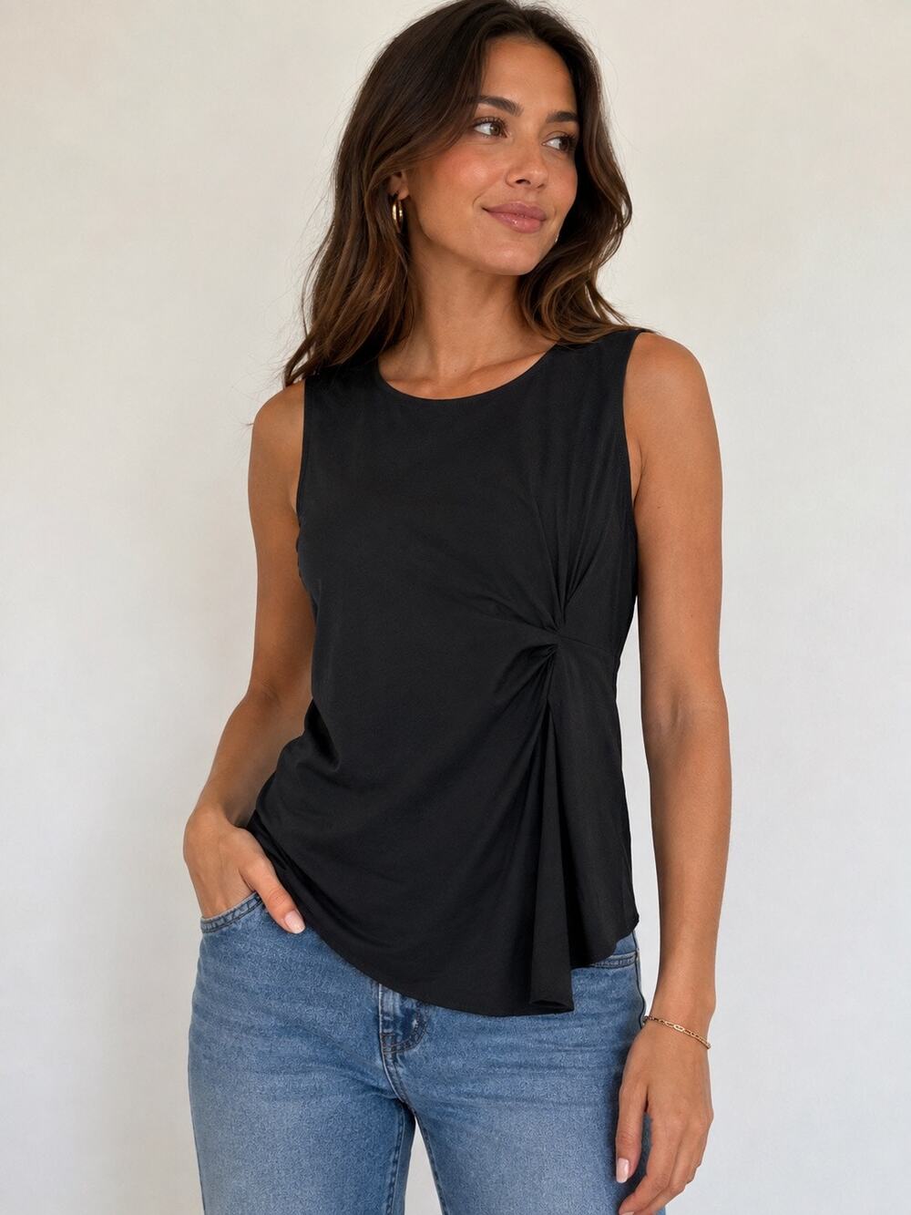 Tahari Black Twist Front Sleeveless Top Blouse Size M NWT $58